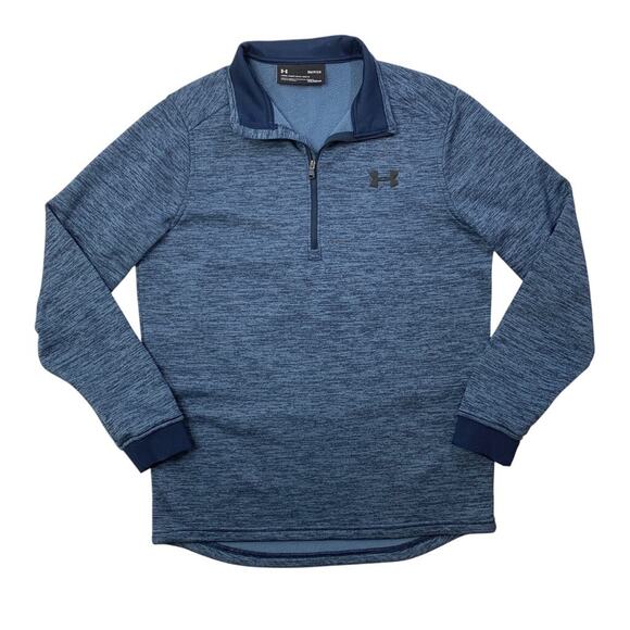Under Armour Sweatshirt Mens Small Navy Blue Fleece Lined Coldgear Loose 1/4 Zip - Picture 1 of 10